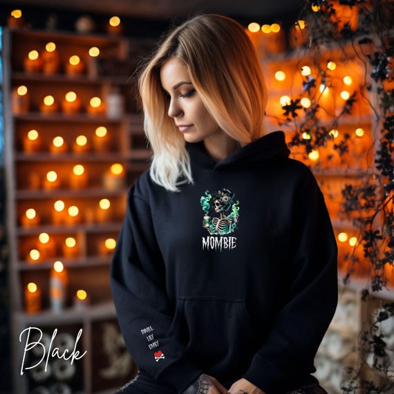 Mombie Hooded Sweatshirt with Optional Sleeve Personalization