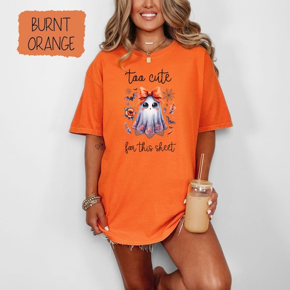 Too Cute for This Sheet Ghost Halloween T-Shirt, Funny Spooky Season Tee with Bow, Whimsical Fall Graphic Shirt, Cute Halloween Top