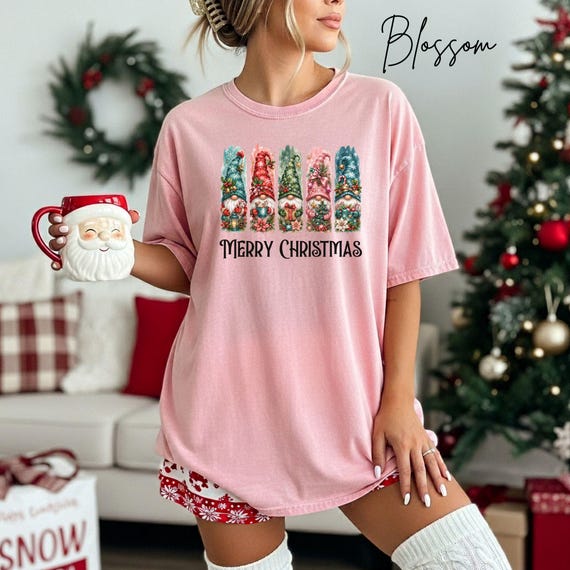 Merry Christmas Gnome Shirt, Festive Holiday Tee, Comfort Colors Top, Whimsical Gnome T-Shirt
