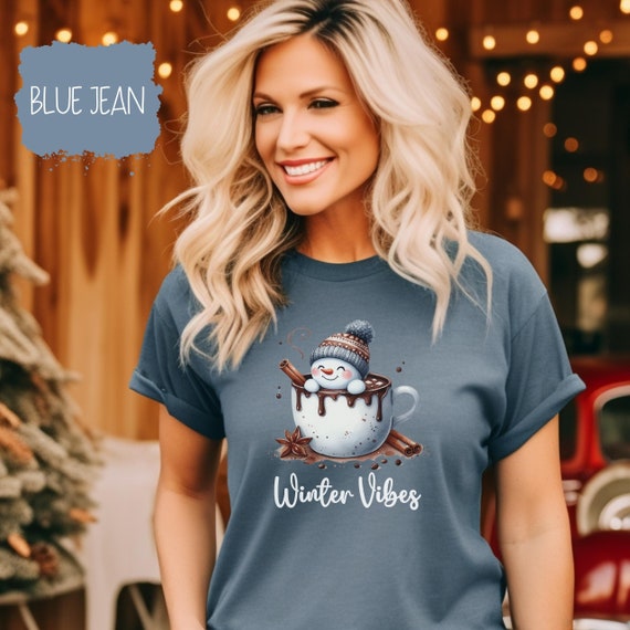 Winter Vibes Snowman Shirt, Cute Snowman Graphic Tee, Holiday Season Apparel, Cozy Winter Wear, Festive Holiday Gift, Coffee Design T-shirt