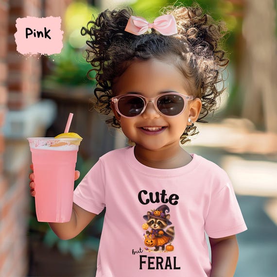 Cute But Feral Toddler Halloween Shirt, Raccoon Witch Pumpkin Tee, Funny Spooky Kids Outfit, Adorable Halloween Gift