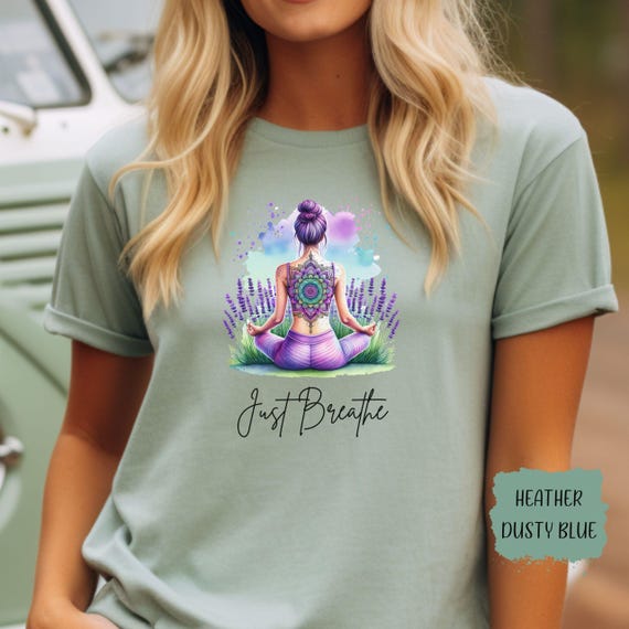 Just Breathe Lavender Watercolor T-Shirt, Inspirational Quote Tee, Mindfulness Apparel Gift, Positive Vibes Shirt, Motivational Clothing