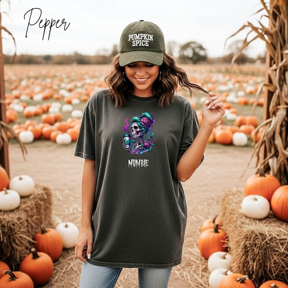 Mombie Halloween Shirt, Comfort Colors 1717 Skeleton Mom Tee, Colorful Fall Coffee Lover Gift