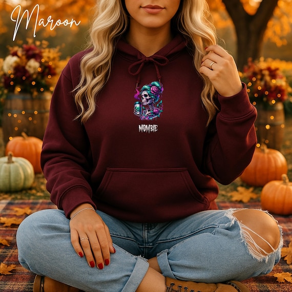Halloween Mombie Hoodie, Vintage Goth Mama Pullover, Cozy Aesthetic Top
