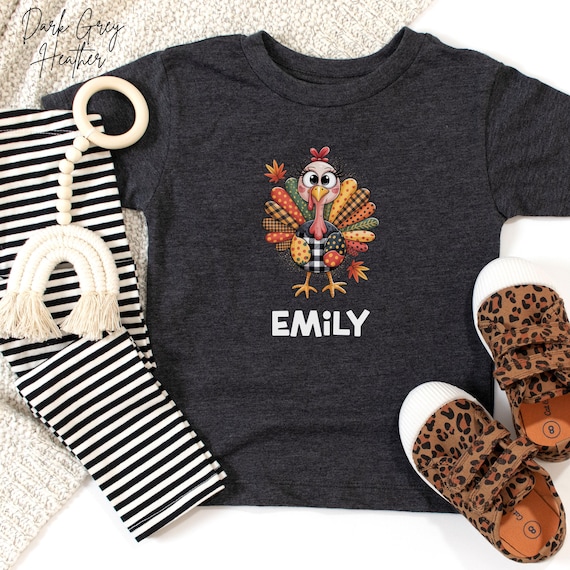 Personalized Patchwork Turkey Shirt for Kids - Custom Name Thanksgiving Tee