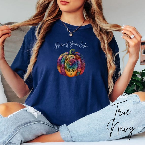 Harvest Your Calm Shirt, Mandala Pumpkin Tee for Fall, Boho Autumn Outfit, Mindfulness Graphic T-Shirt, Yoga Gift for Her