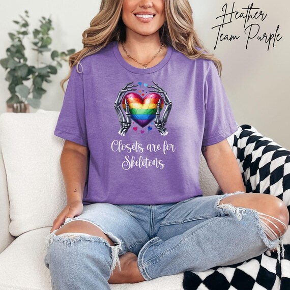 Closets Are for Skeletons Shirt, Rainbow Heart Pride Tee, LGBTQ+ Ally Graphic Tee, Funny Gay Pride Tshirt, Inclusive Support T-Shirt