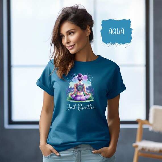 Just Breathe Lavender Watercolor T-Shirt, Inspirational Quote Tee, Mindfulness Apparel Gift, Positive Vibes Shirt, Motivational Clothing