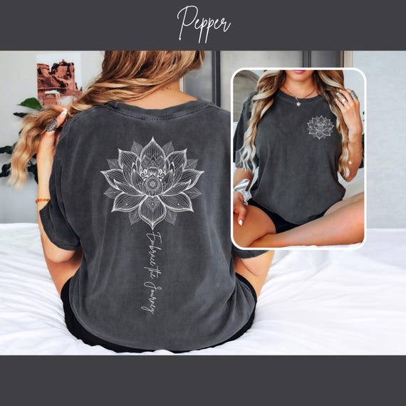 Comfort Colors Yoga Shirt, Embrace the Journey Tee, Mindful Yoga Apparel, Spiritual Lotus Top