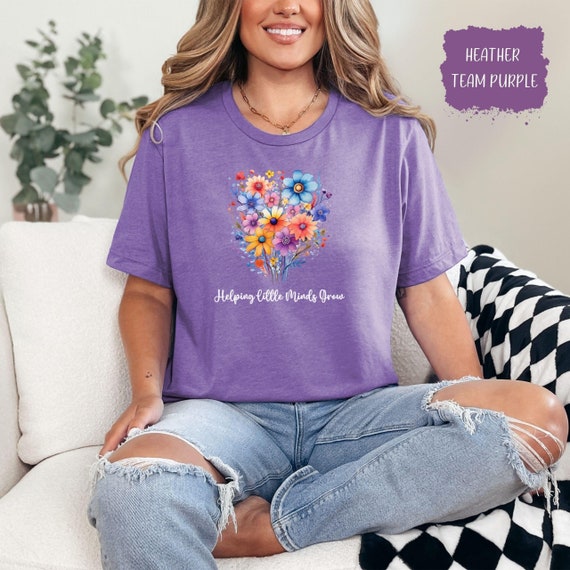 Helping Little Minds Grow T-Shirt, Floral Teacher Appreciation Tee, Educator Gift, Inspirational Teaching Shirt, Classroom Fashion