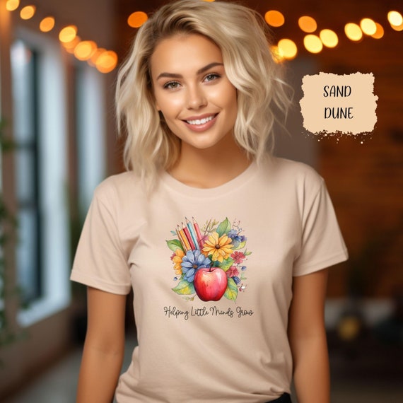 Helping Little Minds Grow T-Shirt, Floral Apple and Pencils Design, Teacher Appreciation Tee, Educator Gift, Inspirational Teaching Shirt