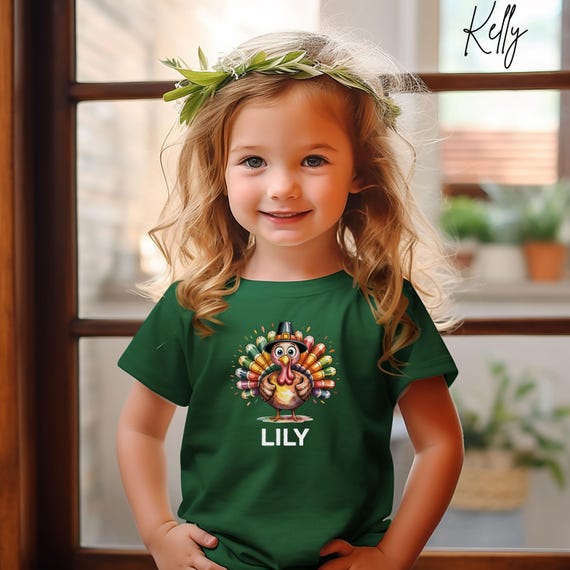 Personalized Watercolor Turkey Shirt for Kids - Custom Name Thanksgiving Tee