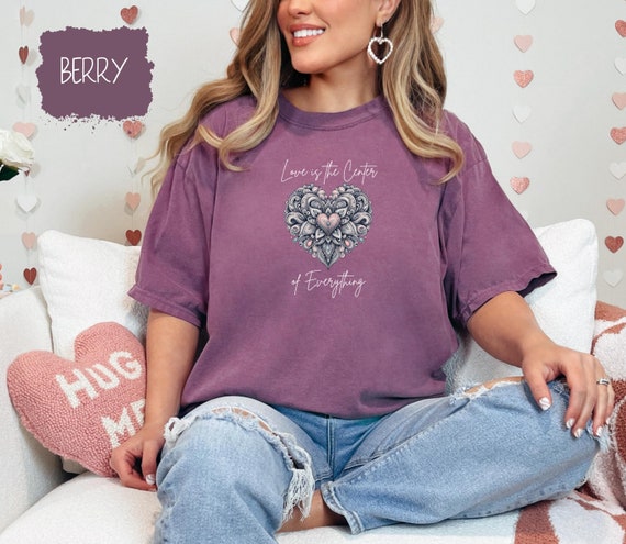 Love is the Center of Everything Shirt, Heart Mandala Design, Inspirational Quote Tee, Valentine Graphic Boho Style T-Shirt, Gift for Her