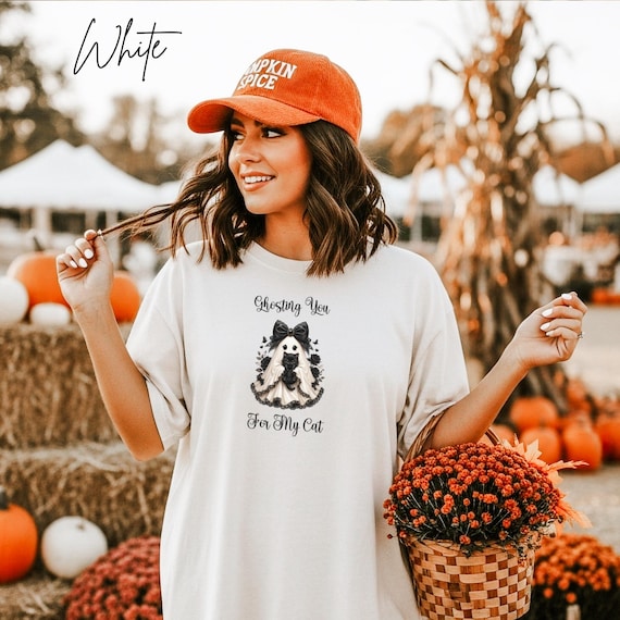 Ghosting You For My Cat Shirt, Introvert Halloween Graphic Tee, Ghost Kitty Tshirt, Halloween Pet Parent Apparel, Feline Fall Graphic Top