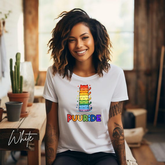 Puuride Cat Pride Shirt, Rainbow LGBTQ+ Tee, Inclusive Pride Month Top, Cute Coming Out Gift