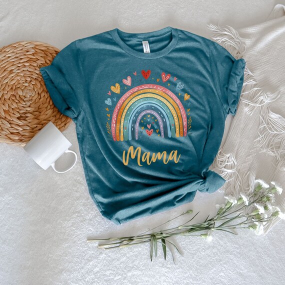 Rainbow Mama with Hearts T-shirt, Gift for Mom, Mother's Day shirt, Cute Mom Shirt, Mom Life tshirt, Mom to be Shirt, Gift for New Mom