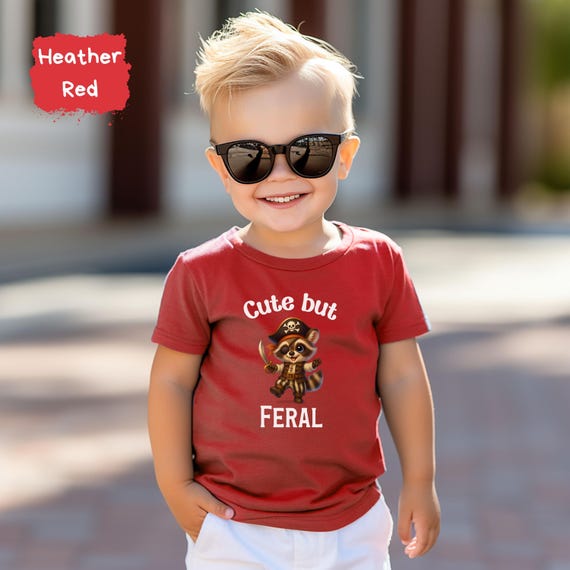 Cute But Feral Toddler Halloween Shirt, Raccoon Pirate Costume Tee, Funny Spooky Kids Outfit, Adorable Halloween Gift