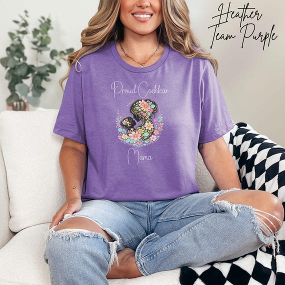 Proud cochlear mama t-shirt, floral pastel cochlear implant tee, deaf awareness shirt for moms, hearing journey support design