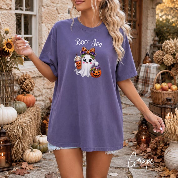 Boo Jee Ghost Shirt, Boujee Halloween Tee, Spooky Season Graphic Tshirt, Pastel Pumpkin Bow Top