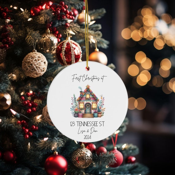 First Christmas in New Home Ceramic Ornament, 2-Side Print, Gift for New Homeowners, Holiday Decoration, Housewarming Gift, Custom House