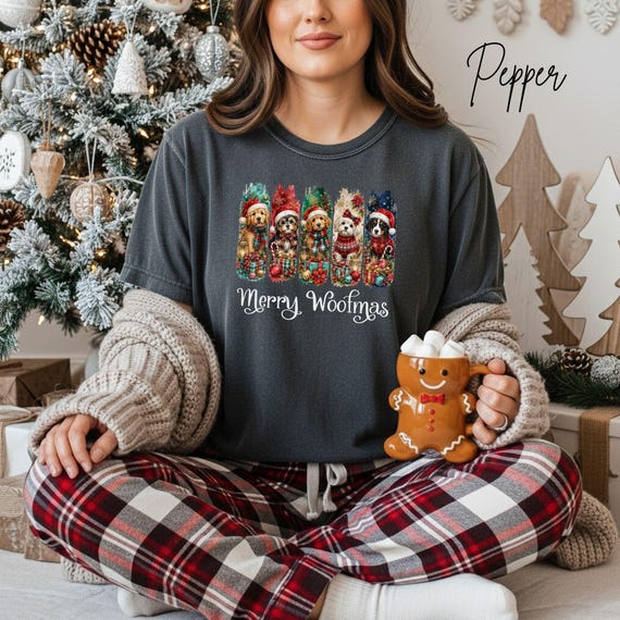 Merry Woofmas Shirt, Christmas Dog Tee, Festive Puppy Top, Dog Mom Holiday T-Shirt