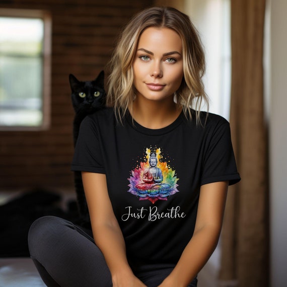 Just Breathe Yoga T-Shirt, Mindful Meditation Tee, Inspirational Apparel, Motivational Saying Gift for Her, Calming Tshirt, Positive Shirt
