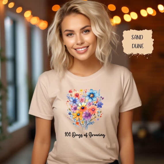 100 Days of Growing T-Shirt, Colorful Floral Design, School Celebration Shirt, Teacher Gift, Student Milestone Tee, Educational Apparel