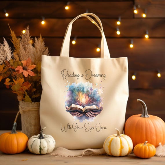Reading is Dreaming Tote Bag, Book Lovers Library Bag, Literary Gift for Women, Inspirational Bookish Accessory, Readers Book Tote