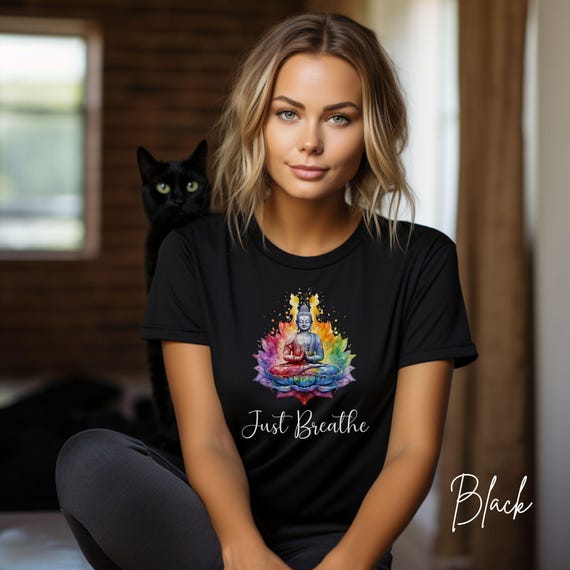 Just Breathe Yoga T-Shirt, Mindful Meditation Tee, Inspirational Apparel, Motivational Saying Gift for Her