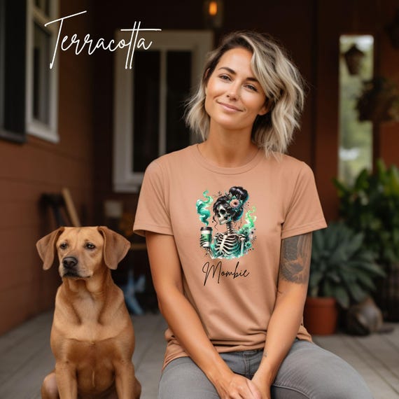 Mombie Halloween Shirt, Boutique Mom Life Tee, Comfort Colors Vintage Graphic, Cozy Fall Gift for Coffee Loving Moms