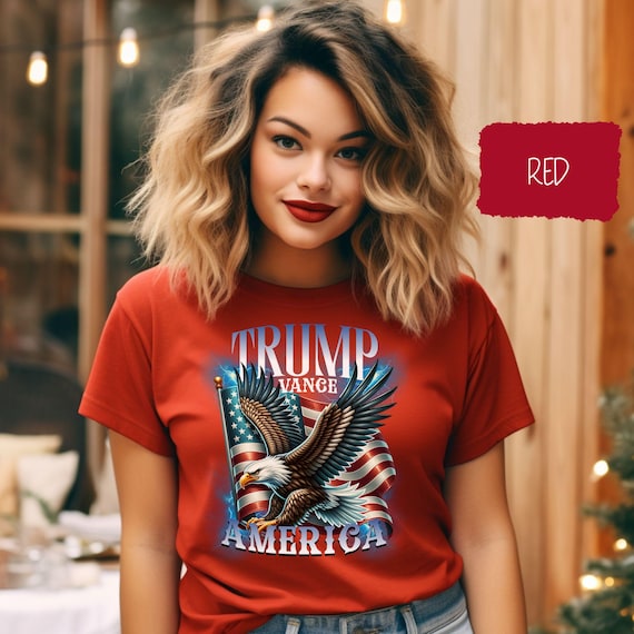 Patriotic Trump Vance T-Shirt with Bald Eagle and American Flag Design, USA Pride Apparel for Trump Supporters, Conservatives, Republicans