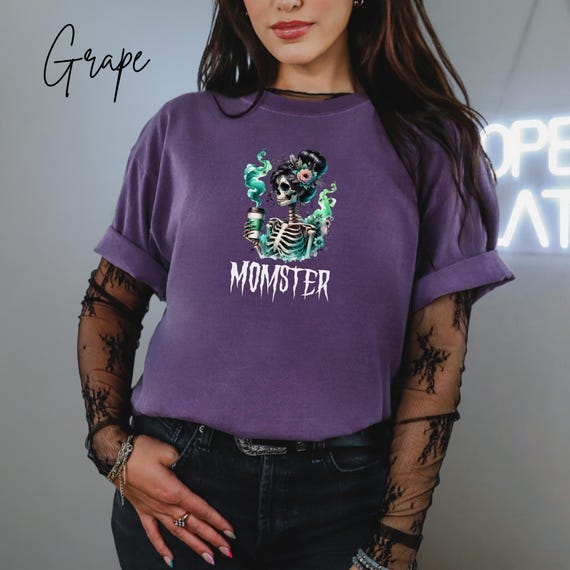Momster Halloween Shirt, Spooky Skeleton Mom Tee, Comfort Colors Vintage Graphic, Fall Boutique Mom Life T-Shirt