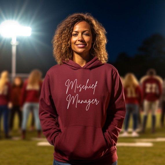 Mischief Manager Hoodie for Parents, Nannies, Funny Mom Sweatshirt Gift, New Moms, Moms of Toddlers, Unisex Hooded Sweatshirt Christmas Gift