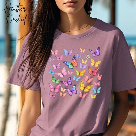 Colorful Butterfly Shirt, Gentle Spectrum Design Tee, Pastel Growth Symbol Top, Neurodiversity Acceptance Gift, Uplifting Butterfly Graphic