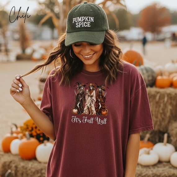 It's Fall Y'all Shirt, Skeleton Witch Halloween Tee, Spooky Season Graphic Tshirt, Autumn Skeleton Top, Country Halloween T-shirt