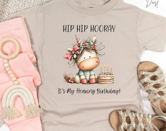 Cochleair implantaat peutershirt, eenhoorn verjaardagsshirt, kinderoutfit activeringsdag, mijlpaal dove reis, CI-verjaardag