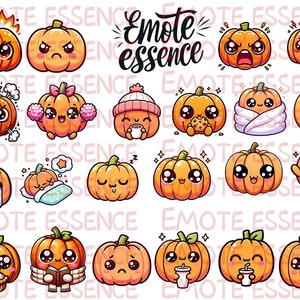 Kawaii Pumpkin Emote Pack: 22 Adorable Twitch Icons for Autumn Streaming - Instant Download