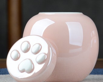 Personalized Pet Paw Ceramic Urn, Glaze Pet Urn, Pet Hair Collection, Pet Loss, Cat Urn, Dog Urn, Minimal Pink Pet Urn, Pet Paw Urn Gift