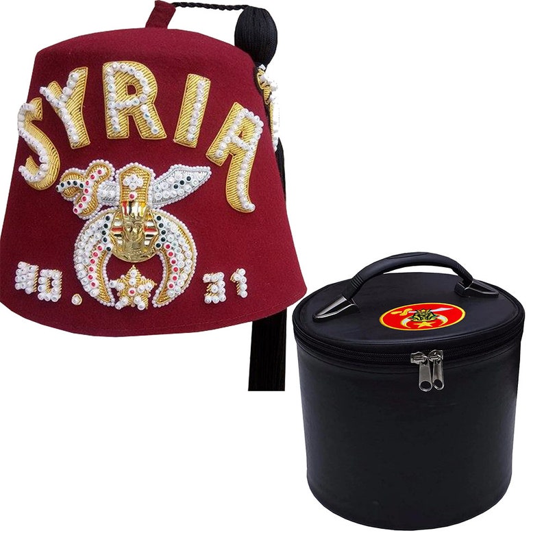 Masonic Regalia Shriners Customized Fez Hat Bullion Embroidered With Rhinestones Fez Fez Case