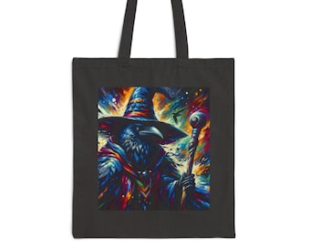 Wizard Raven Tote Bag for Shopping Raven Gift Wizard Tote Colorful Raven Art Print Bag Gift For Him Under 20 Large Canvas Tote