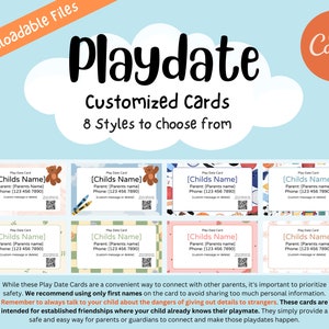 Tarjetas de contacto para padres con fecha de juego Tarjeta de contacto personalizada para niños