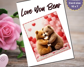 Tarjeta de felicitación imprimible digital del día de San Valentín para los amantes de los osos de peluche Descarga instantánea Imprima en casa el regalo perfecto para mostrar su amor