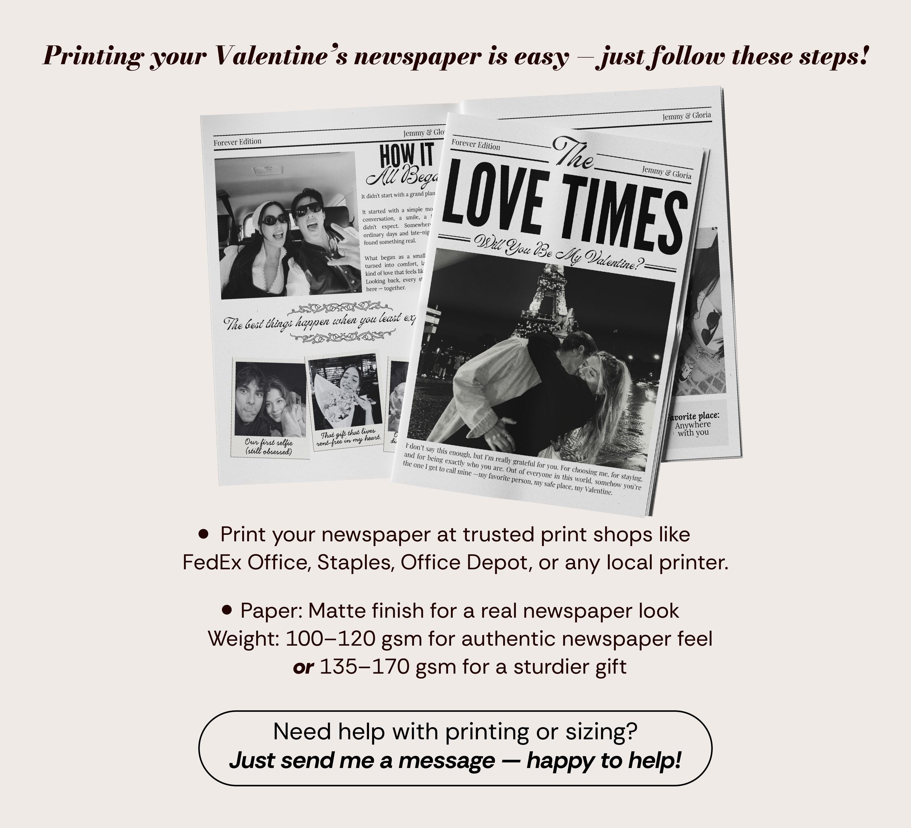 Will You Be My Valentine Newspaper Template, Printable Valentine Gift ...