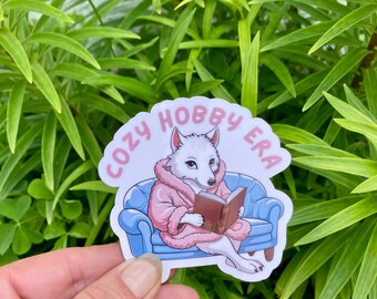 Dire Wolf Reading Sticker, Cozy Hobby Waterproof Vinyl
