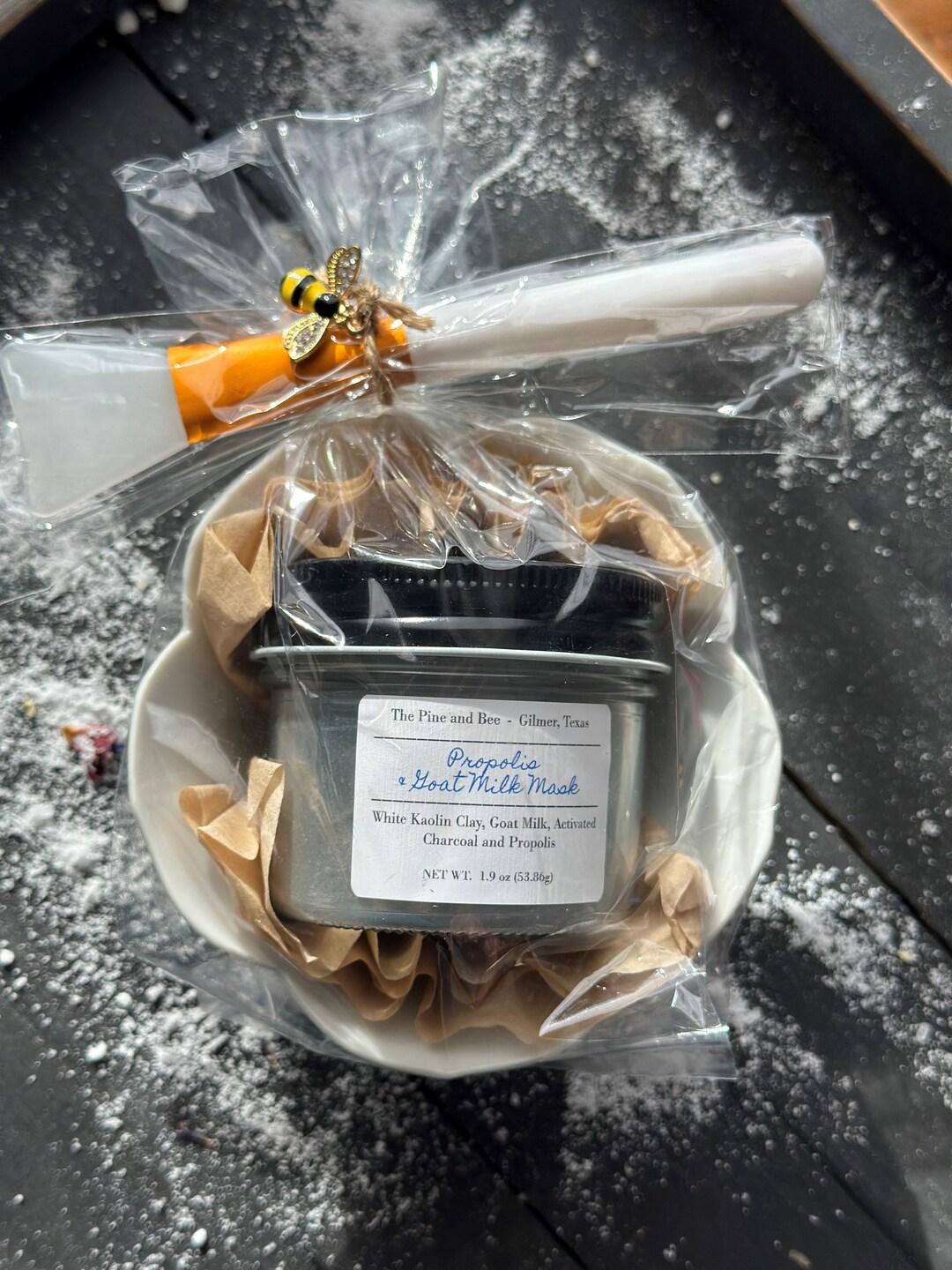 Bee Propolis and Goat Milk Face Mask Kaolin Clay and Activated Charcoal Powder Form Applicator