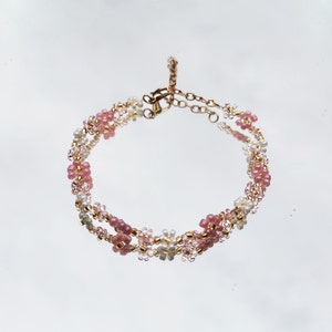 handmade daisy bracelet | pink pearl bracelet | friendship bracelet | cute flower bracelet | seed bead bracelet | miyuki beads