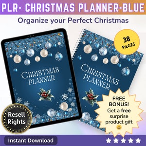 Christmas Planner - Blue - PLR | Digital Christmas Planner | Christmas Gift Planner - Printable