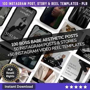 100 Boss Babe Aesthetic Instagram Post Templates + Video Reels | Aesthetic Reel Posts | Canva templates | Content Creator Story Reels - PLR