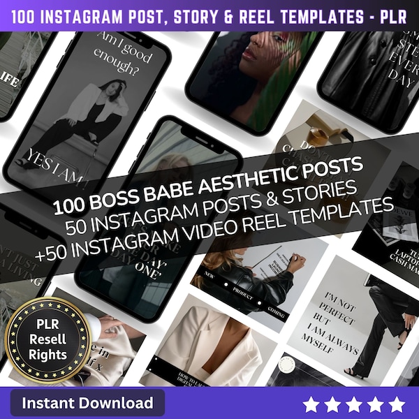 100 modèles de publication Instagram Boss Babe Aesthetic + bobines vidéo | Poteaux de bobine esthétiques | Modèles de toile | Bobines d'histoires de créateurs de contenu - DPP