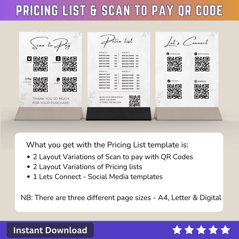 Price List Scan to Pay QR Code Lets Connect Canva Editable Template ...